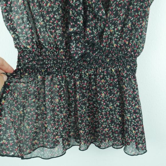 Y2K Style Babydoll Top Medium Sheer Ruffle Dainty Floral Twee Peplum Feminine - Picture 6 of 8